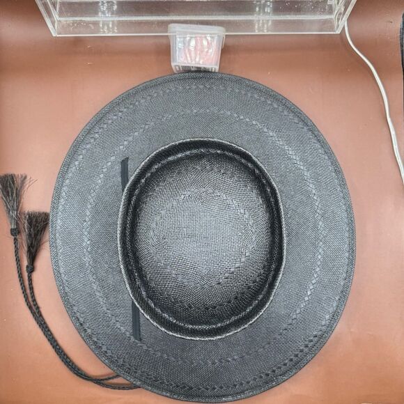 Larry Mahan Gambler Hat With Cord 6x Handwoven Shantung 7 Western Black USA - Picture 10 of 15